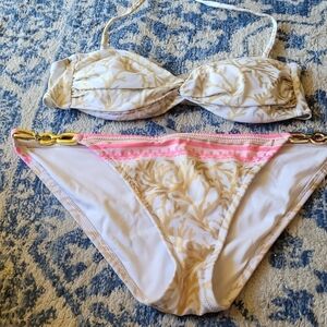 Victoria's Secret sz large bottoms medium top coral pink gold bikini set…